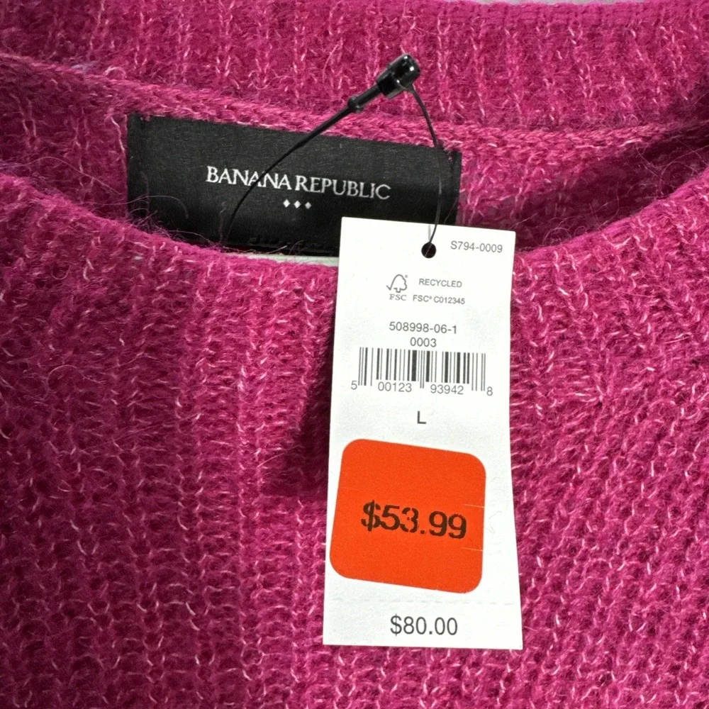 New‎ BANANA REPUBLIC magenta bright pink wool blend  sweater Large -NWT!